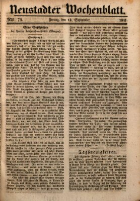 Neustadter Wochenblatt Dienstag 14. September 1841