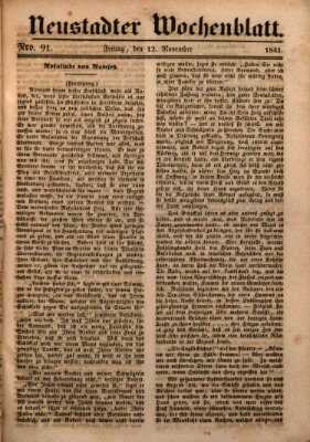 Neustadter Wochenblatt Freitag 12. November 1841