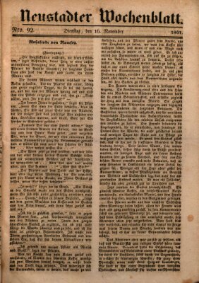 Neustadter Wochenblatt Dienstag 16. November 1841