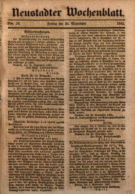 Neustadter Wochenblatt Freitag 30. September 1842