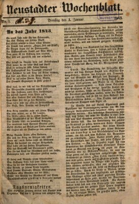 Neustadter Wochenblatt Dienstag 3. Januar 1843