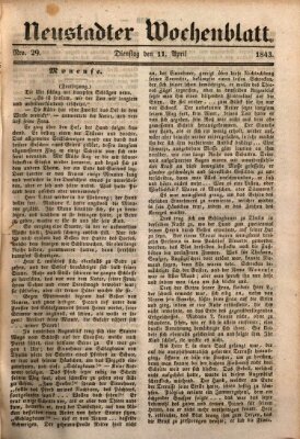 Neustadter Wochenblatt Dienstag 11. April 1843