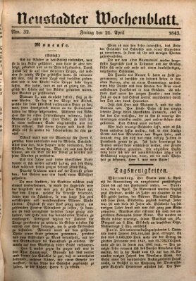 Neustadter Wochenblatt Freitag 21. April 1843