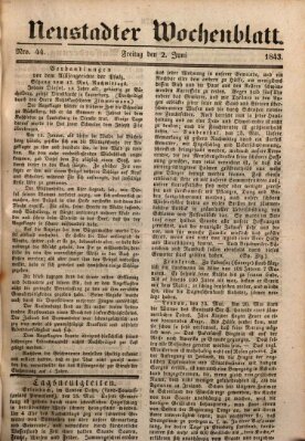 Neustadter Wochenblatt Freitag 2. Juni 1843