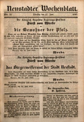 Neustadter Wochenblatt Dienstag 27. Juni 1843