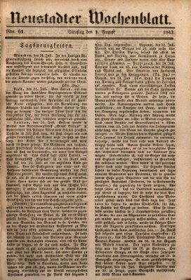 Neustadter Wochenblatt Dienstag 1. August 1843