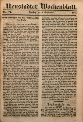 Neustadter Wochenblatt Dienstag 5. September 1843