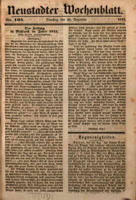 Neustadter Wochenblatt Dienstag 26. Dezember 1843