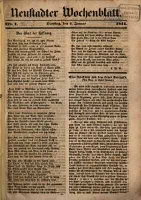 Neustadter Wochenblatt Dienstag 2. Januar 1844