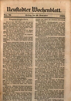 Neustadter Wochenblatt Freitag 20. September 1844