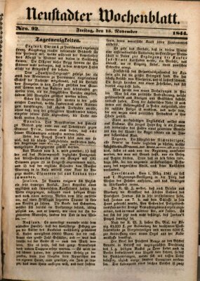 Neustadter Wochenblatt Freitag 15. November 1844