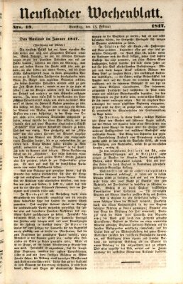 Neustadter Wochenblatt Samstag 13. Februar 1847