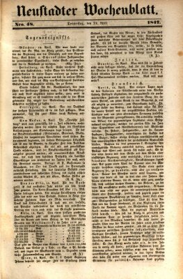 Neustadter Wochenblatt Donnerstag 22. April 1847