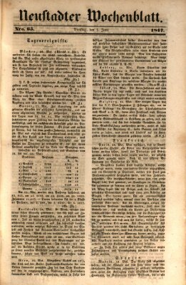 Neustadter Wochenblatt Dienstag 1. Juni 1847