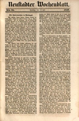 Neustadter Wochenblatt Samstag 17. Juli 1847