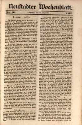 Neustadter Wochenblatt Donnerstag 16. September 1847