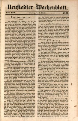 Neustadter Wochenblatt Samstag 2. Oktober 1847