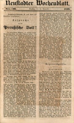 Neustadter Wochenblatt Dienstag 21. November 1848