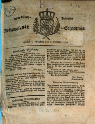 Königlich baierisches Intelligenzblatt des Salzach-Kreises (Königlich baierisches Salzach-Kreis-Blatt) Mittwoch 7. November 1810