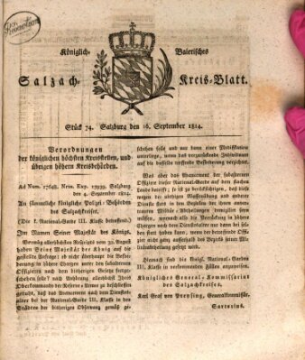 Königlich baierisches Salzach-Kreis-Blatt Freitag 16. September 1814