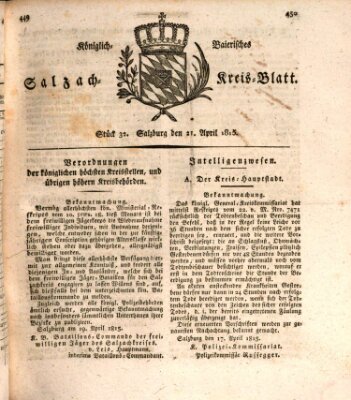 Königlich baierisches Salzach-Kreis-Blatt Freitag 21. April 1815