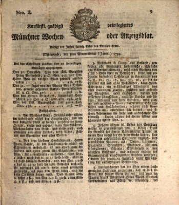 Kurfürstlich gnädigst privilegirte Münchner-Zeitung (Süddeutsche Presse) Mittwoch 8. Januar 1794