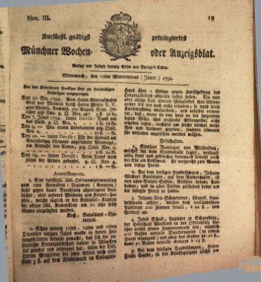 Kurfürstlich gnädigst privilegirte Münchner-Zeitung (Süddeutsche Presse) Mittwoch 15. Januar 1794