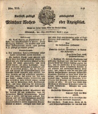 Kurfürstlich gnädigst privilegirte Münchner-Zeitung (Süddeutsche Presse) Mittwoch 16. April 1794