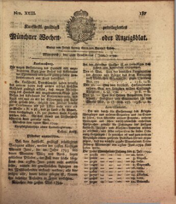 Kurfürstlich gnädigst privilegirte Münchner-Zeitung (Süddeutsche Presse) Mittwoch 4. Juni 1794