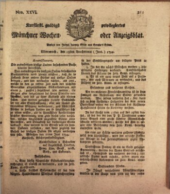 Kurfürstlich gnädigst privilegirte Münchner-Zeitung (Süddeutsche Presse) Mittwoch 25. Juni 1794