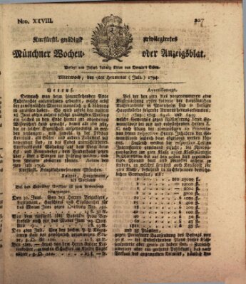 Kurfürstlich gnädigst privilegirte Münchner-Zeitung (Süddeutsche Presse) Mittwoch 9. Juli 1794