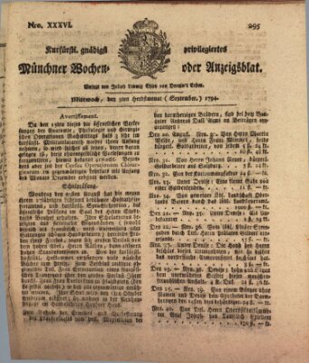 Kurfürstlich gnädigst privilegirte Münchner-Zeitung (Süddeutsche Presse) Mittwoch 3. September 1794