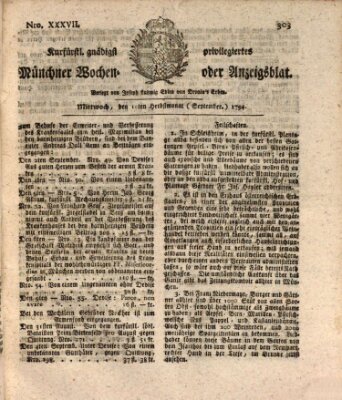 Kurfürstlich gnädigst privilegirte Münchner-Zeitung (Süddeutsche Presse) Mittwoch 10. September 1794