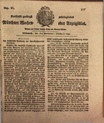 Kurfürstlich gnädigst privilegirte Münchner-Zeitung (Süddeutsche Presse) Mittwoch 1. Oktober 1794