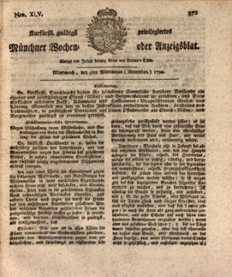 Kurfürstlich gnädigst privilegirte Münchner-Zeitung (Süddeutsche Presse) Mittwoch 5. November 1794