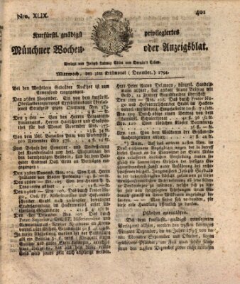 Kurfürstlich gnädigst privilegirte Münchner-Zeitung (Süddeutsche Presse) Mittwoch 3. Dezember 1794