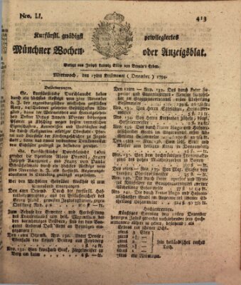 Kurfürstlich gnädigst privilegirte Münchner-Zeitung (Süddeutsche Presse) Mittwoch 17. Dezember 1794