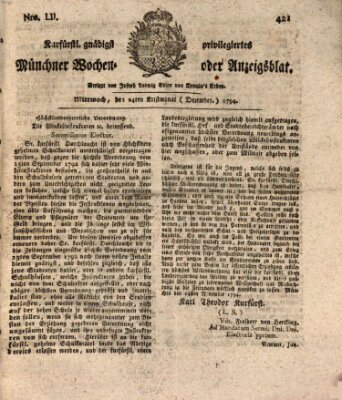 Kurfürstlich gnädigst privilegirte Münchner-Zeitung (Süddeutsche Presse) Mittwoch 24. Dezember 1794