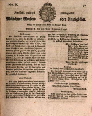 Kurfürstlich gnädigst privilegirte Münchner-Zeitung (Süddeutsche Presse) Mittwoch 2. März 1796