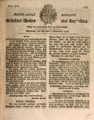 Kurfürstlich gnädigst privilegirte Münchner-Zeitung (Süddeutsche Presse) Mittwoch 6. April 1796