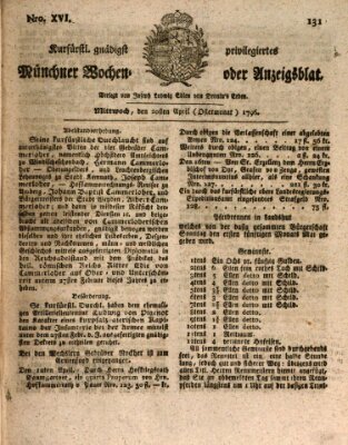 Kurfürstlich gnädigst privilegirte Münchner-Zeitung (Süddeutsche Presse) Mittwoch 20. April 1796