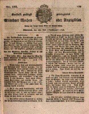 Kurfürstlich gnädigst privilegirte Münchner-Zeitung (Süddeutsche Presse) Mittwoch 1. Juni 1796