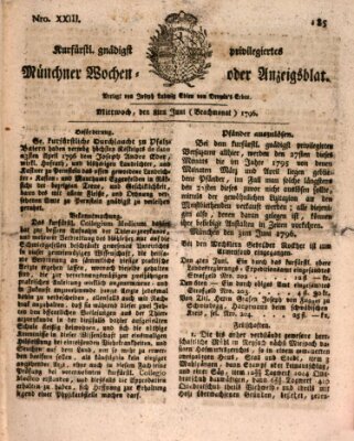 Kurfürstlich gnädigst privilegirte Münchner-Zeitung (Süddeutsche Presse) Mittwoch 8. Juni 1796