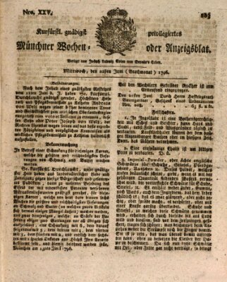 Kurfürstlich gnädigst privilegirte Münchner-Zeitung (Süddeutsche Presse) Mittwoch 22. Juni 1796