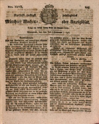 Kurfürstlich gnädigst privilegirte Münchner-Zeitung (Süddeutsche Presse) Mittwoch 6. Juli 1796