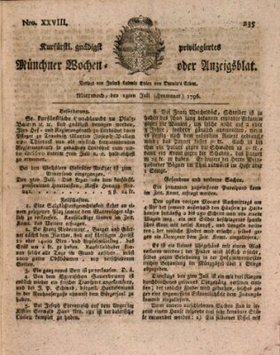 Kurfürstlich gnädigst privilegirte Münchner-Zeitung (Süddeutsche Presse) Mittwoch 13. Juli 1796