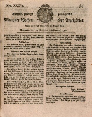 Kurfürstlich gnädigst privilegirte Münchner-Zeitung (Süddeutsche Presse) Mittwoch 7. September 1796