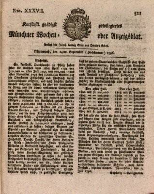 Kurfürstlich gnädigst privilegirte Münchner-Zeitung (Süddeutsche Presse) Mittwoch 14. September 1796