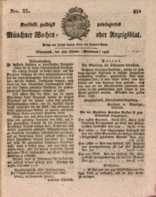 Kurfürstlich gnädigst privilegirte Münchner-Zeitung (Süddeutsche Presse) Mittwoch 5. Oktober 1796