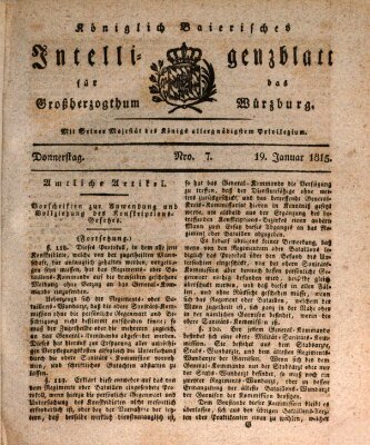 Königlich-baierisches Intelligenzblatt für das Großherzogthum Würzburg (Würzburger Intelligenzblatt) Donnerstag 19. Januar 1815